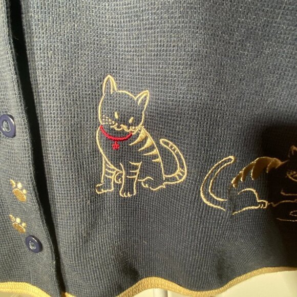 Ms Lee Navy Cardigan with Cat accents Size Petite Large - Picture 4 of 6